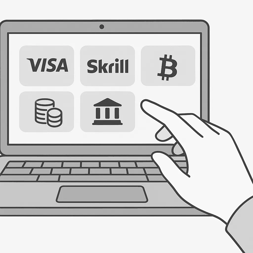 Mehrere Online-Casino-Einzahlungsoptionen auf einem Bildschirm
