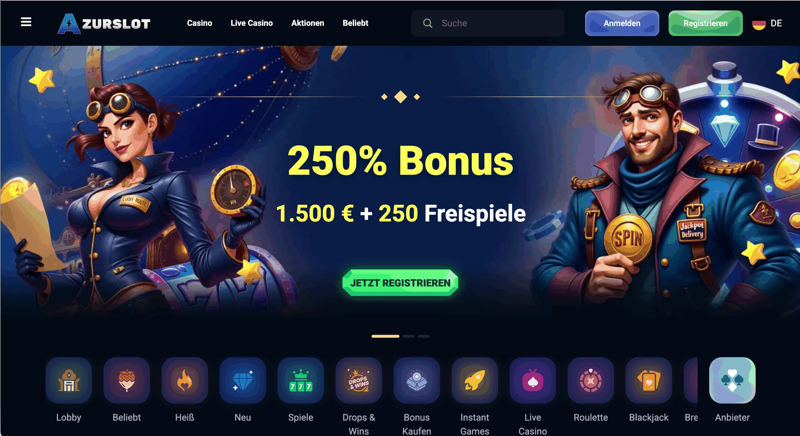 AzurSlot Casino Seite AzurSlot Casino Lobby-Seite