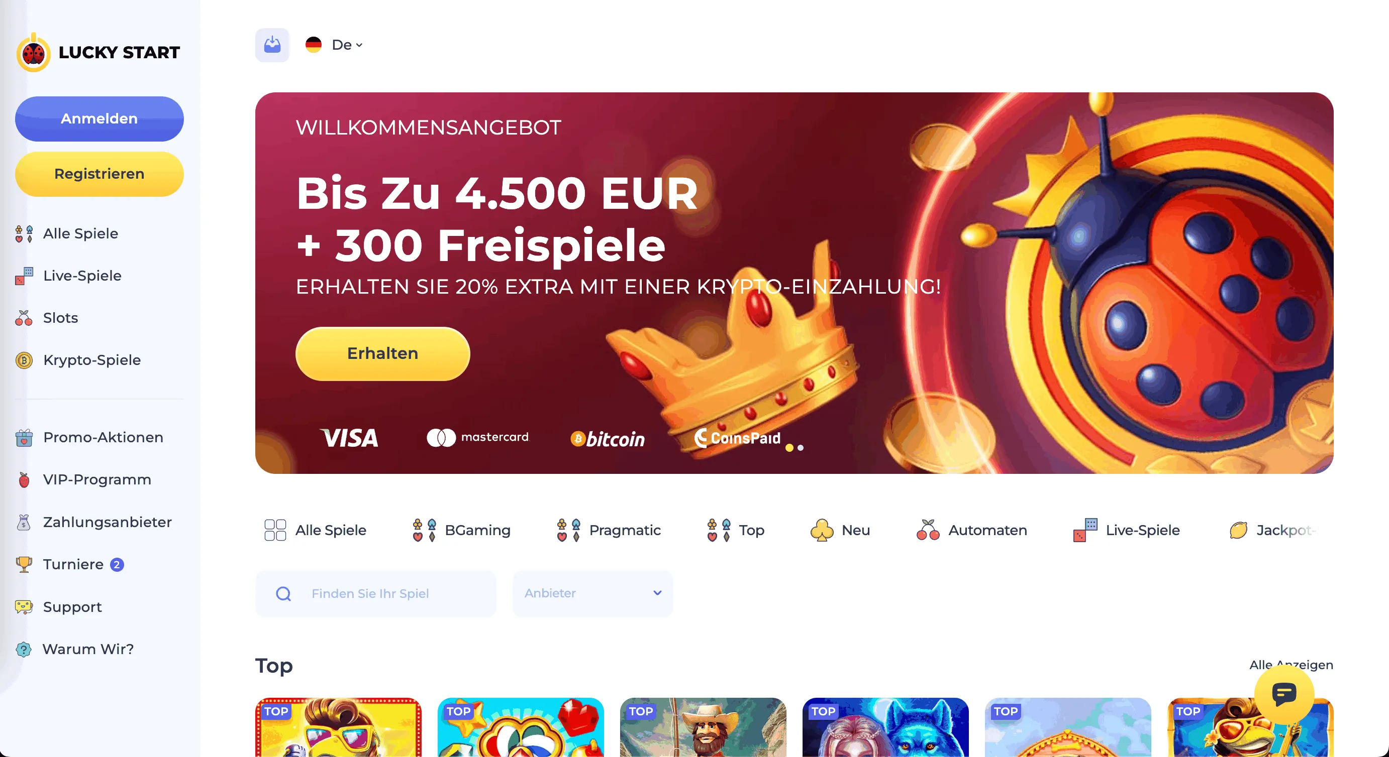 Lucky Start Casino Seite Lucky Start Casino Lobby-Seite
